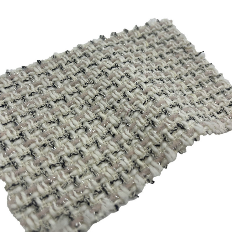 Kain Fashion Tweed Metalik Periksa Merah Muda Muda Untuk Gaun 23523