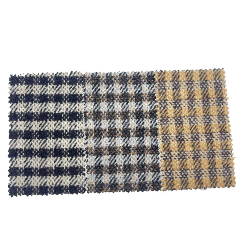 Brown Twill Checks Sikat Kain Wol Tweed Menyentuh Lembut Untuk Mantel 3811
